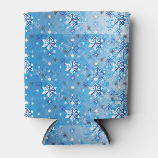 Strikte blauwe en witte sterren en sneeuwvlokken blikjeskoeler (Voorkant)