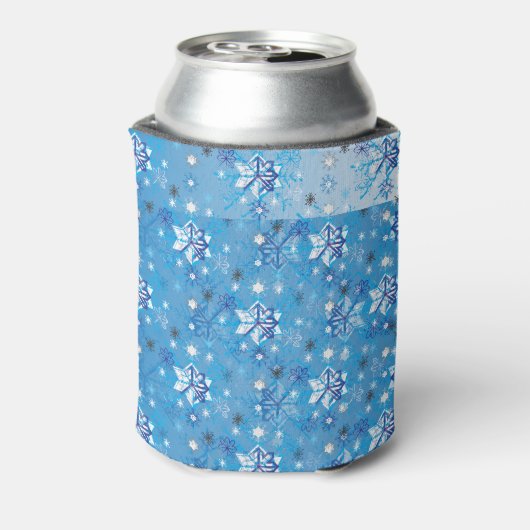 Strikte blauwe en witte sterren en sneeuwvlokken blikjeskoeler (Blikje Achterkant)