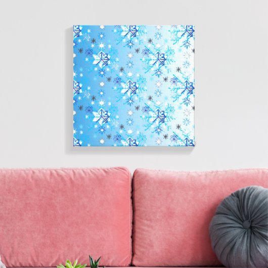 Strikte blauwe en witte sterren en sneeuwvlokken canvas afdruk (Insitu (Woonkamer))