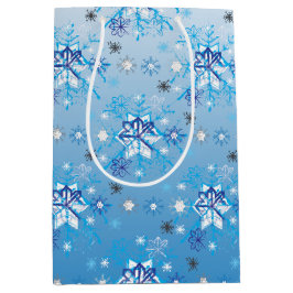 Strikte blauwe en witte sterren en sneeuwvlokken medium cadeauzakje