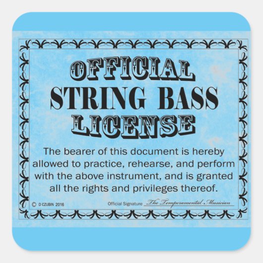 String Bass License Square Sticker (Voorkant)