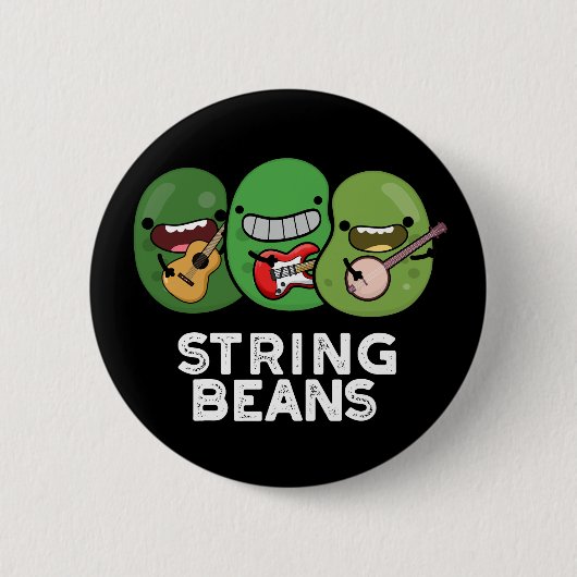 String Beans Grappige Plantaardige Pun Donker BG Ronde Button 5,7 Cm (Voorkant)
