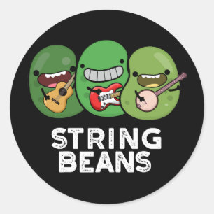 String Beans Grappige Plantaardige Pun Donker BG Ronde Sticker