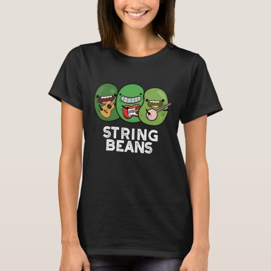 String Beans Grappige Plantaardige Pun Donker BG T-shirt (Voorkant)