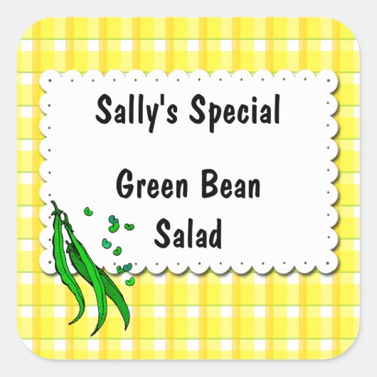 String Beans Yellow controleert aangepaste inblikl Vierkante Sticker (Voorkant)