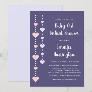 String Hearts Roze Paarse Virtual Baby Girl Shower Kaart