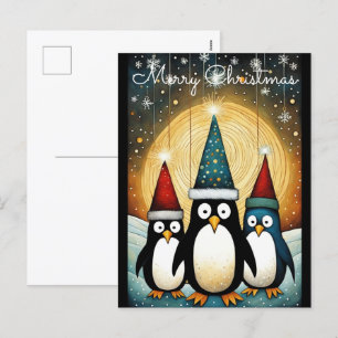 String Licht Volle Maan Santa Pinguïn Kerstmis Feestdagenkaart