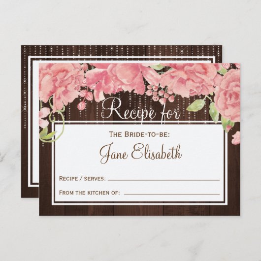 String lichten blozen bloemenbruid om recept kaart (Voorkant / Achterkant)