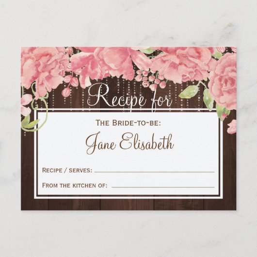 String lichten blozen bloemenbruid om recept kaart (Voorkant)