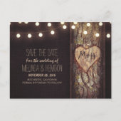 String lichten gesneden hart rustieke save the dat aankondigingskaart (Voorkant)