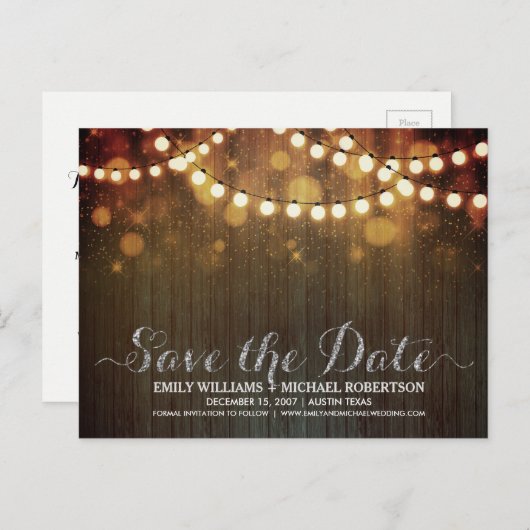 String lichten goud bokeh save the date aankondigingskaart (Voorkant / Achterkant)