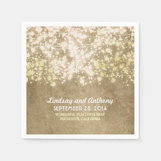 String lichten  gouden glitter papier servetten (Voorkant)