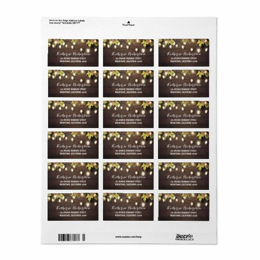 String lichten & herfst bladeren rustieke adreseti etiket (Full Sheet)