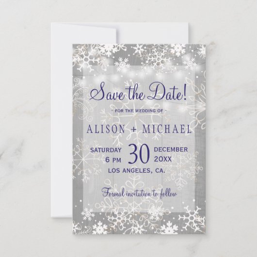 String lichten kristal sneeuwvlokken opslaan datum save the date (Voorkant)