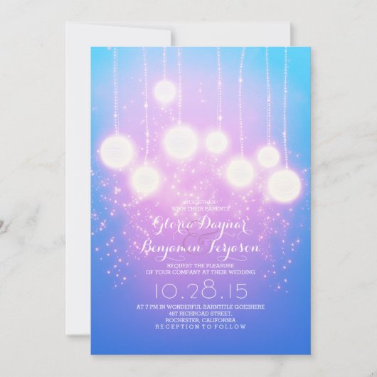 String Lichten & Lantaarns Lichtblauwe bruiloft Ui Kaart (Voorkant)