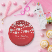 String lichten, sneeuwvlokken rood moderne bruilof papieren bordje (Feest)