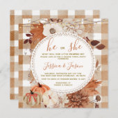 String Light Gingham Pumpkin Gender Reveal Party Kaart (Voorkant / Achterkant)