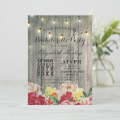 String Light Rustic Wood Floral Bachelorette Party Kaart (Staand voorkant)