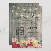 String Light Rustic Wood Floral Bachelorette Party Kaart (Voorkant / Achterkant)