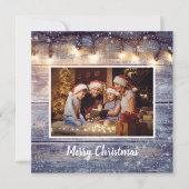 String Light Rustic Wood Photo Holiday Kaart (Voorkant)