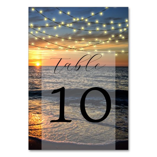 String Light Sunset Beach Weddenschap Kaart (Voorkant)