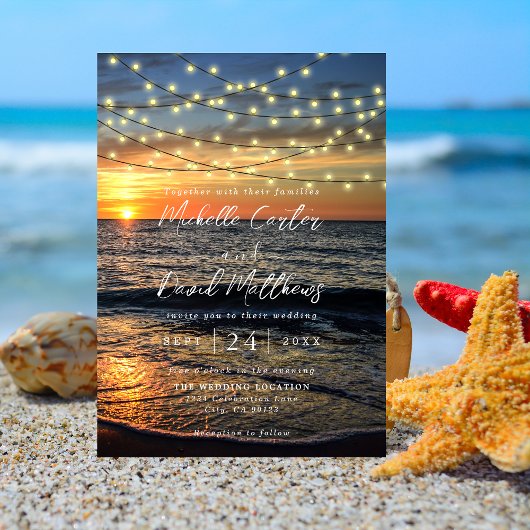 String Light Sunset Beach Weddenschap Save The Date