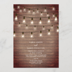 String Lightbulbs Hout Wedding Kaart