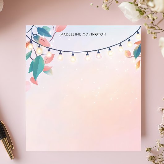 String Lights and Leaves Pastel Gepersonaliseerde  Notitieblok