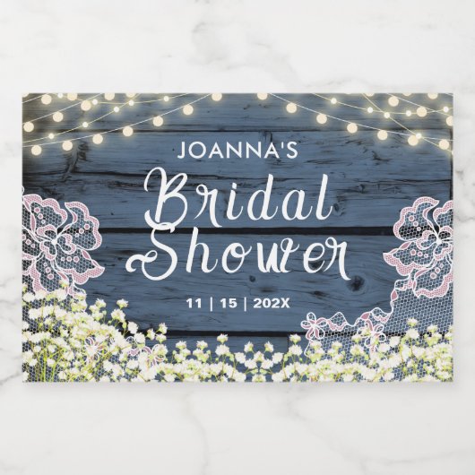 String Lights Baby's Breath & Lace | Blauw hout Sparkling Wijnetiket (Enkel label)