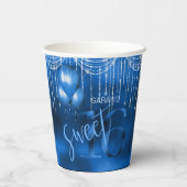 String Lights & Balloons Sweet 16 Dk Blue ID473 Papieren Bekers (Achterkant)