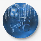 String Lights & Balloons Sweet 16 Dk Blue ID473 Papieren Bordje (Voorkant)