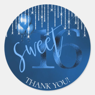 String Lights & Balloons Sweet 16 Dk Blue ID473 Ronde Sticker