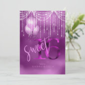 String Lights & Balloons Sweet 16 Orchid ID473 Kaart (Staand voorkant)