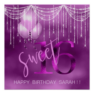 String Lights & Balloons Sweet 16 Orchid ID473 Perfect Poster