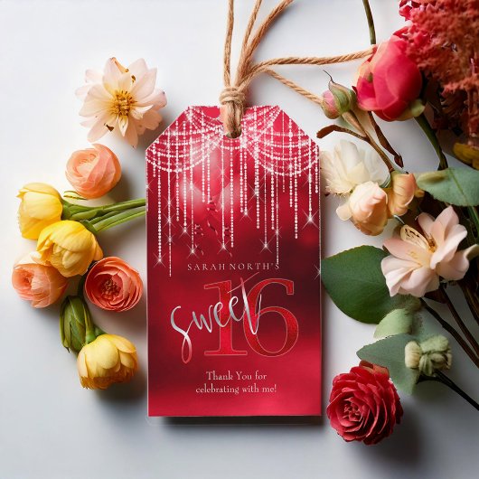 String Lights & Balloons Sweet 16 Red ID473 Cadeaulabel