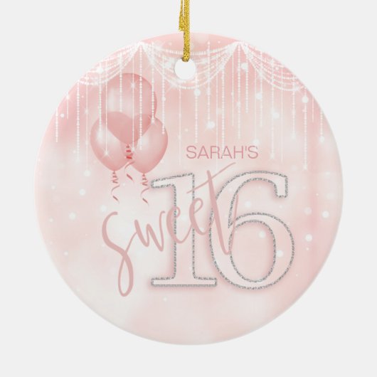 String Lights & Balloons Sweet 16 Roos Gold ID473 Keramisch Ornament (Achterkant)