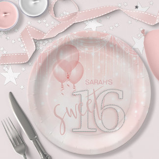 String Lights & Balloons Sweet 16 Roos Gold ID473 Papieren Bordje