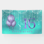 String Lights & Balloons Sweet 16 TealPurple ID473 Spandoek (Horizontaal)