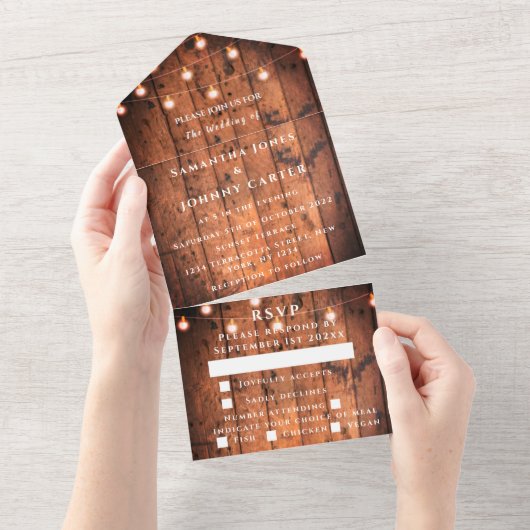 String Lights Barn Rustic Land All In One Uitnodiging (Afscheurbaar)