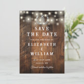 String Lights Barn Wood Photo Western Wedding  Save The Date (Staand voorkant)