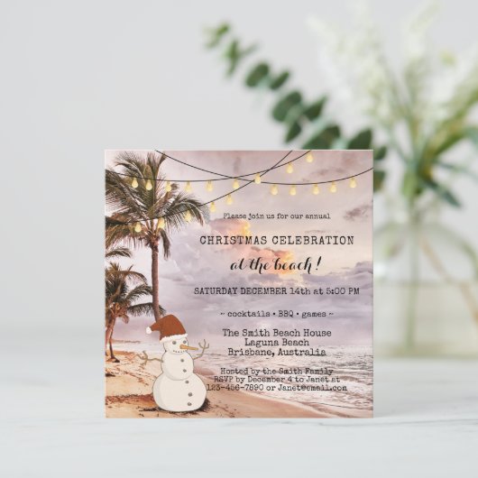 String Lights Beach Christmas Party Invitation (Debout devant)