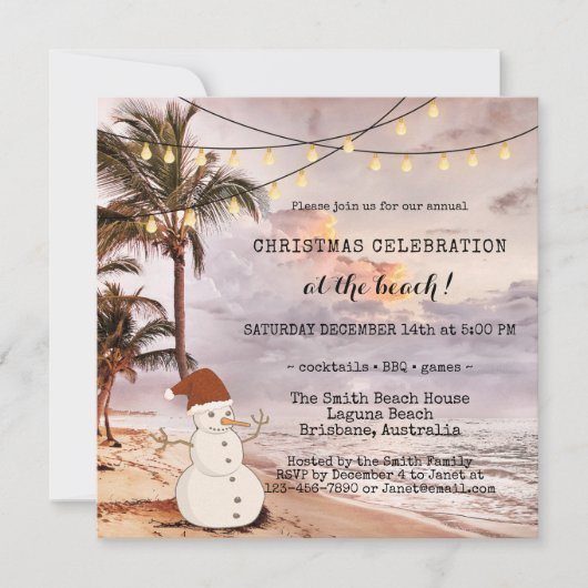 String Lights Beach Christmas Party Invitation (Devant)