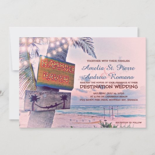 String Lights Beach Destination Uitnodiging voor e (Voorkant)