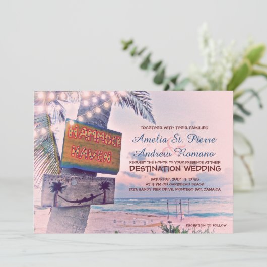 String Lights Beach Destination Uitnodiging voor e (Staand voorkant)