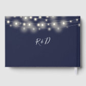 String Lights Bloemen Navy Blauw Bruiloft Gastenboek (Achterkant)