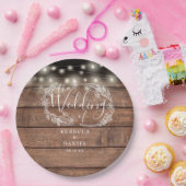 String Lights Bloemen Rustieke Houten Bruiloft Papieren Bordje (Feest)