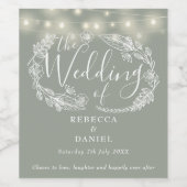 String Lights Bloemen Sage Groene Bruiloft Wijn Etiket (Enkel label)