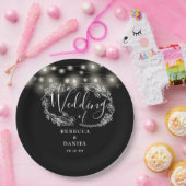 String Lights Bloemen Zwart-wit bruiloft Papieren Bordje (Feest)