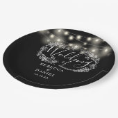 String Lights Bloemen Zwart-wit bruiloft Papieren Bordje (Gekanteld)