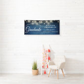 String Lights Blue Rustic Wood Afstuderen Banner (Insitu)